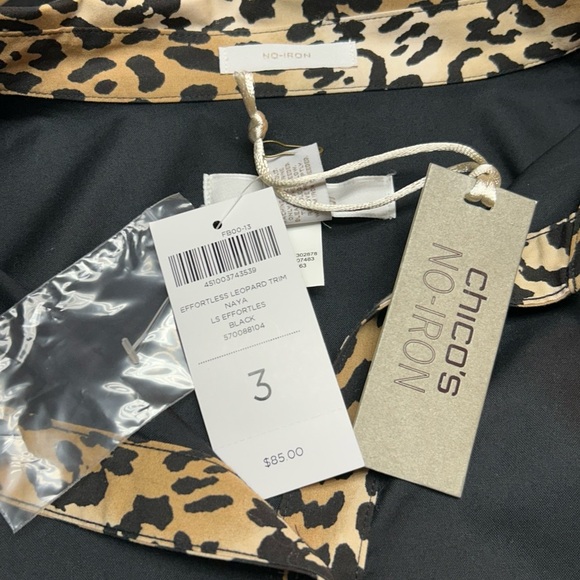 Chico's Blouse Womens Animal Print Button Up Wrinkle Resistant Cotton Size 3 NWT - Picture 4 of 9